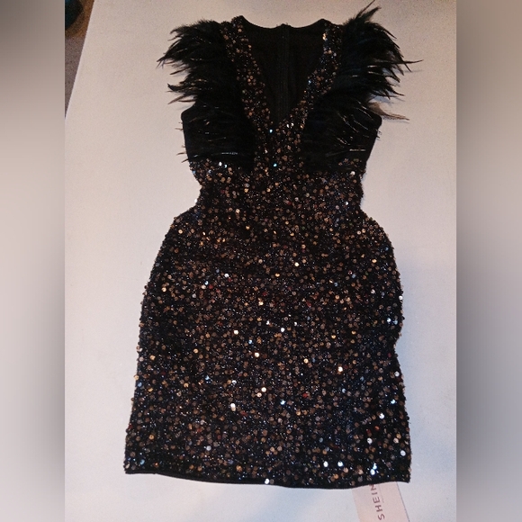 Women's Sparkle sequins with feather Trim - Picture 3 of 5